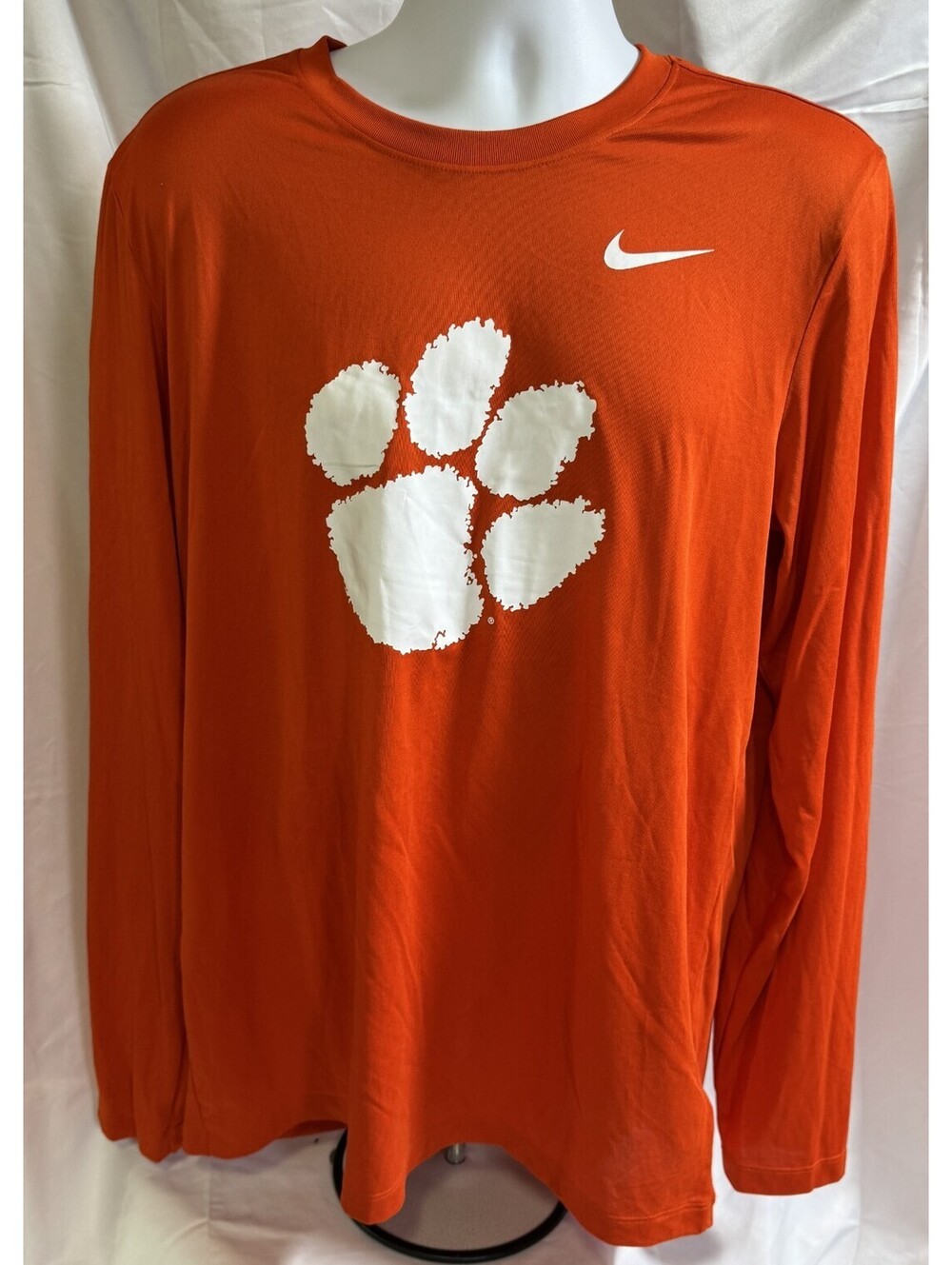 Nike Orange Clemson Tigers Primary Logo Long Sleeve Dri Fit T-Shirt Mens L NEW